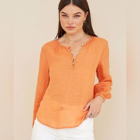 Bella Dahl 100% Linen Long Sleeve Button Loop Women's Pullover Top Blouse(SizeS) - Picture 1 of 12